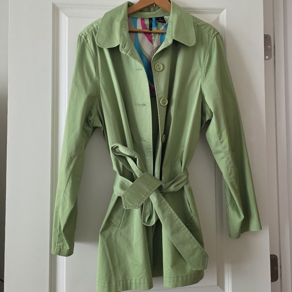 Y2k New Directions Trench Coat Preppy Cottage Core Womens 1x Light Lime Green